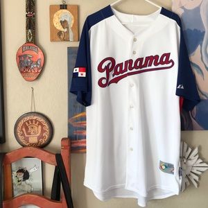 NWOT MAJESTIC VINTAGE Y2K PANAMA NATIONAL BASEBALL TEAM JERSEY WHITE SIZE XXL/52